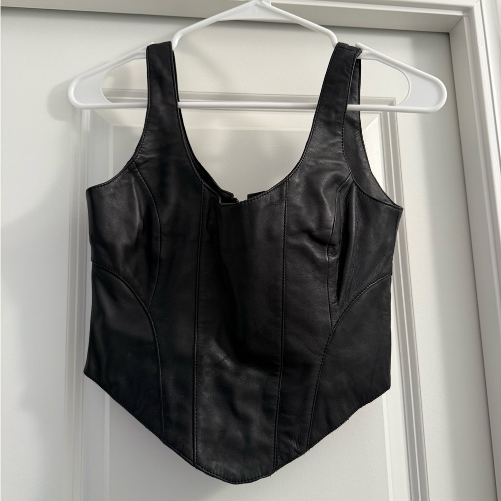 Free People Black Leather Corset Top